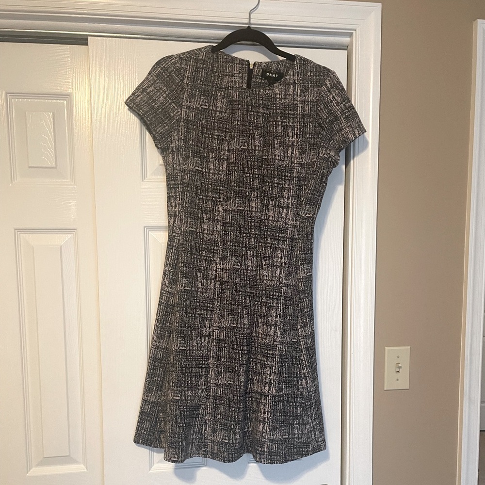 DKNY Black and Pink Textured Fit and Flare DKNY Dress